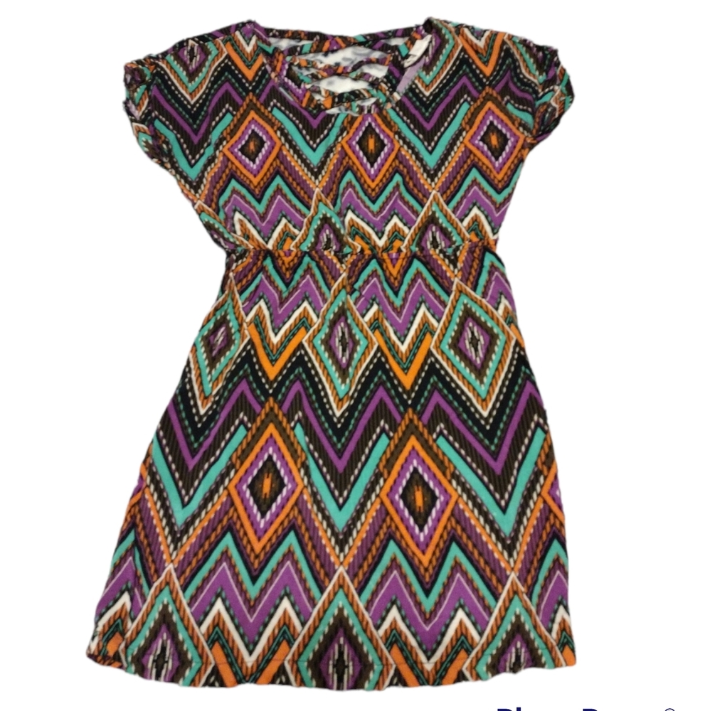 Belle du Jour Tribal Print Mini Dress Cinched Waist Sz Small EUC